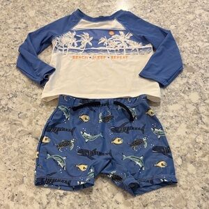 Old Navy Blue and White Kids Swim Rashguard Set